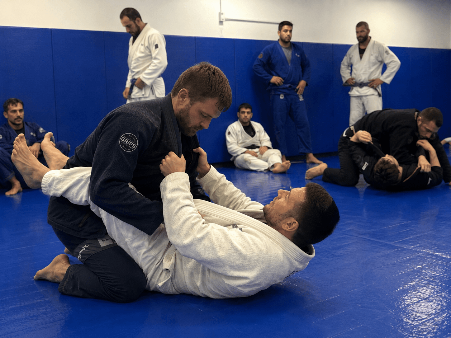 Young students training in boxing gloves during a Adults Brazilian Jiu-Jitsu class at Master Pete's BJJ Academy
